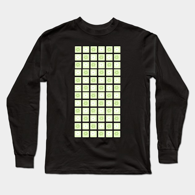 Vintage Aesthetic Minimalist Flower Grid Design Phone Case in Green Long Sleeve T-Shirt by shopY2K